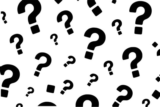 Black and white seamless pattern of scattered question marks