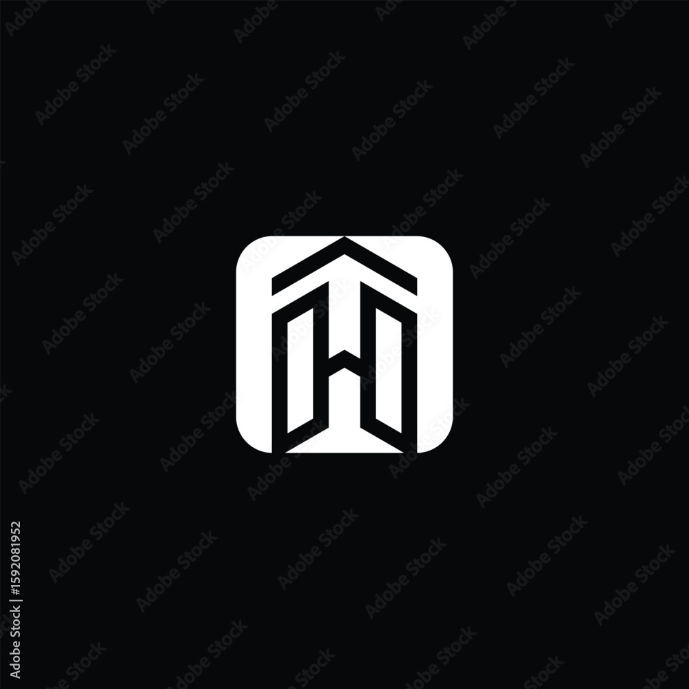 Fototapete a bold, geometric logo design featuring a stylized letter “h” within a square frame, resembling a mo