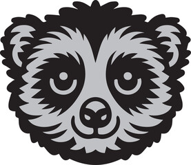 Whimsical Badger Face Illustration with Gray and Black Fur