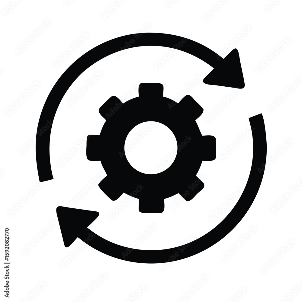 Poster gear mechanism with circular arrows for process automation and workflow optimization icon vector gra