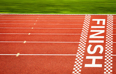 Forward to finish line on red running track. Concept of Business Competition Game, Strategy and Challenges.