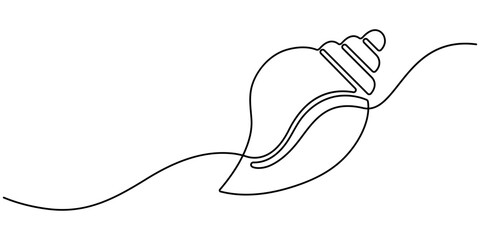 Obraz premium Continuous one line drawing of conch snail shell. Marine animal concept continuous line art. Single line art. Conch snail seashell in simple linear style. Editable stroke. Doodle Vector illustration