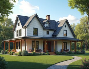 Obraz premium Modern Farmhouse Exterior - Dream Home Architectural Design