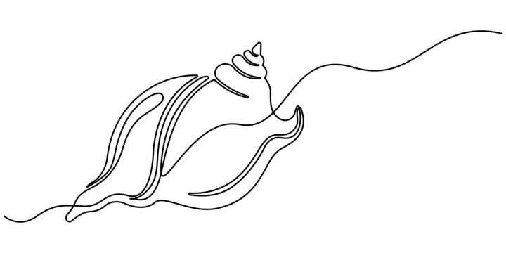 Continuous one line drawing of conch snail shell. Marine animal concept continuous line art. Single line art. Conch snail seashell in simple linear style. Editable stroke. Doodle Vector illustration