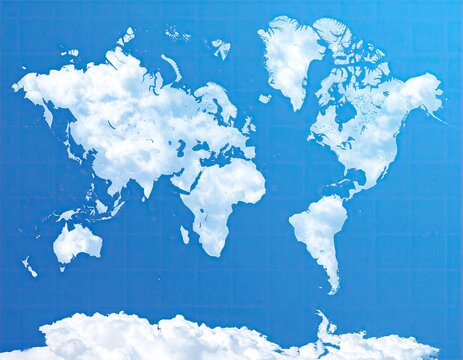 World map with clouds