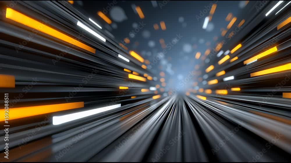 Poster digital futuristic tunnel glowing orange and white light with dynamic motion speed effect virtual sp