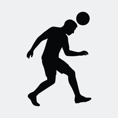 Silhouette soccer player heading ball action vector illustration