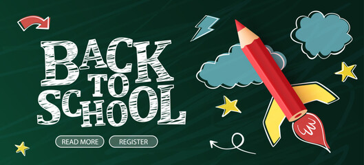 Back to School. Digital internet tutorials and courses, online education, e-learning. Web banner template for website, landing page and mobile app development. Doodle style.