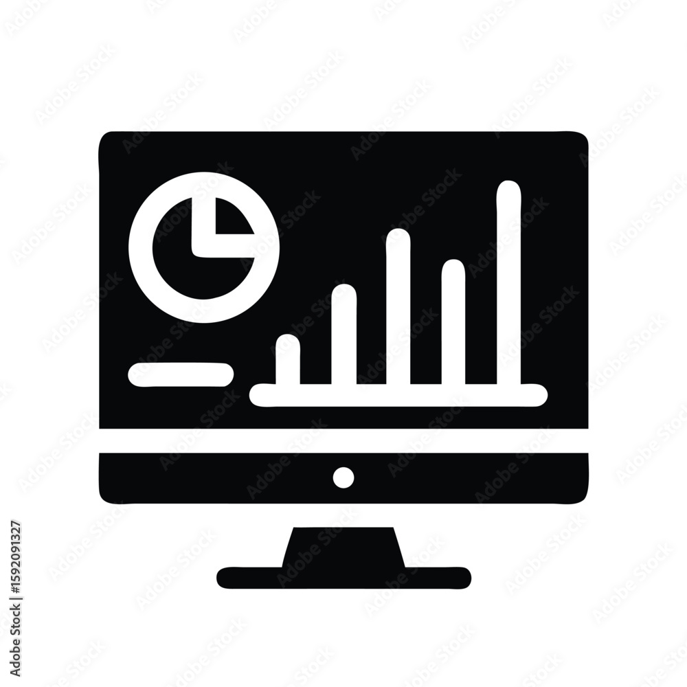 Poster data analysis dashboard on computer screen showing charts and graphs for business intelligence syste