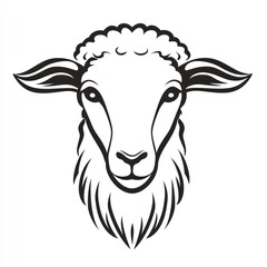 Black and white sheep head.  Simple line art