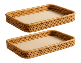 Woven rattan open trays, excellent for carrying drinks to an outdoor patio.