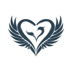 Heart-shaped emblem with stylized wings and birds
