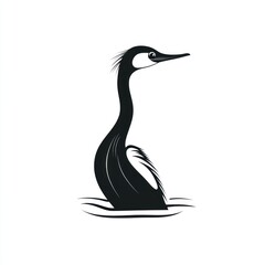 Black and white profile of a bird on water