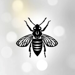 Silhouetted bee on a soft, blurred background