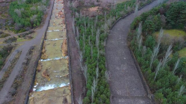 Aerial drone view of the river in the Ar&aacute;s Ravine in Biescas, Alto Gallego region, Huesca, Aragon, Spain, Europe.