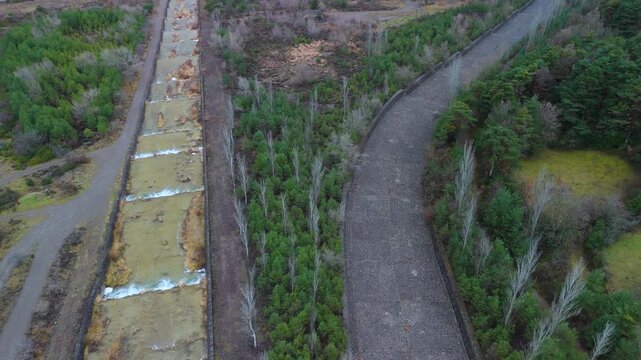 Aerial drone view of the river in the Ar&aacute;s Ravine in Biescas, Alto Gallego region, Huesca, Aragon, Spain, Europe.