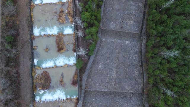 Aerial drone view of the river in the Ar&aacute;s Ravine in Biescas, Alto Gallego region, Huesca, Aragon, Spain, Europe.