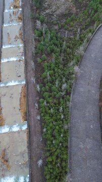 Aerial drone view of the river in the Ar&aacute;s Ravine in Biescas, Alto Gallego region, Huesca, Aragon, Spain, Europe.