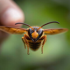 Naklejka premium Closeup of a Wasp Flying Insect with Wings in Nature and Macro Wildlife