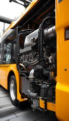 Close-up of electric bus engine components   -