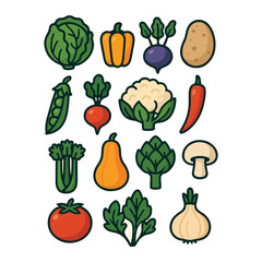 Colorful vector veggies illustration pack