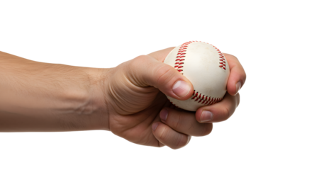 Holding Baseball Ball in Hand Ready to Throw with White Background