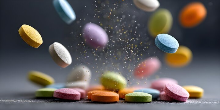 Colorful Pills Falling Vibrant Medication Display