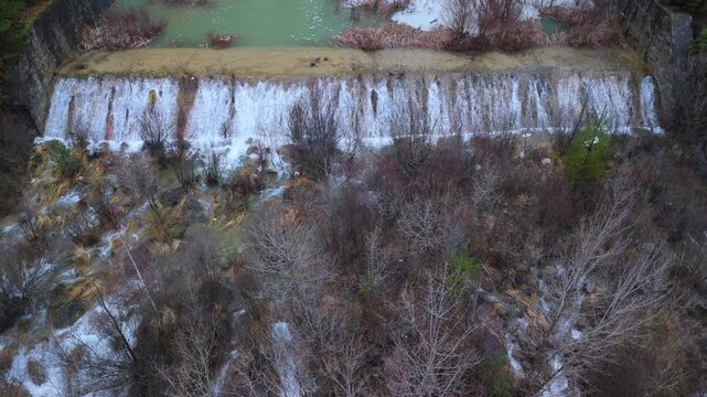 Aerial drone view of the river in the Ar&aacute;s Ravine in Biescas, Alto Gallego region, Huesca, Aragon, Spain, Europe.
