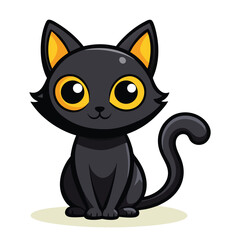 Obraz premium Charming cartoon black cat with an arched back showcasing playful and cute feline characteristics in a vibrant design