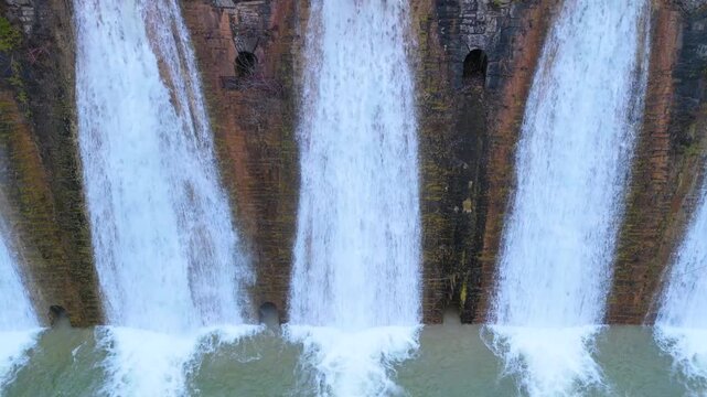Aerial drone view of the river in the Ar&aacute;s Ravine in Biescas, Alto Gallego region, Huesca, Aragon, Spain, Europe.