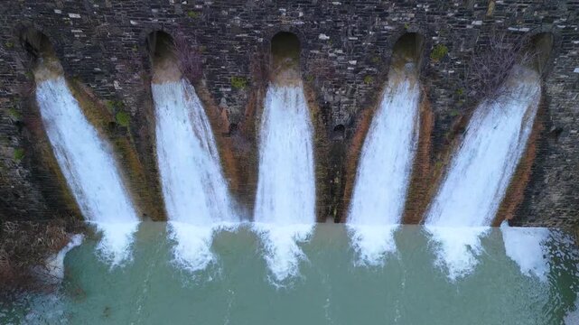 Aerial drone view of the river in the Ar&aacute;s Ravine in Biescas, Alto Gallego region, Huesca, Aragon, Spain, Europe.