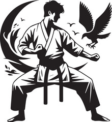 Karate Fighter Silhouette Dynamic Illustration of a Martial Artist in Action with Symbolism