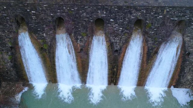 Aerial drone view of the river in the Ar&aacute;s Ravine in Biescas, Alto Gallego region, Huesca, Aragon, Spain, Europe.
