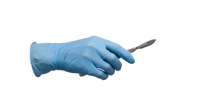 Holding scalpel with surgical glove performing precision task professionally - Powered by Adobe