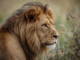 close up photo Photos of Africa, Lion Head looking away