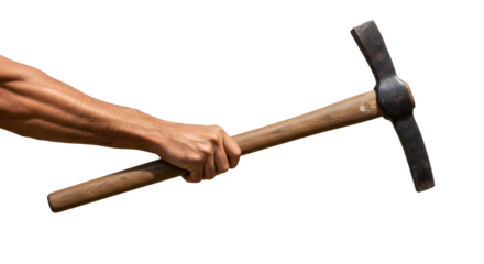 Holding Pickaxe with Strong Arm in Preparation for Manual Labor