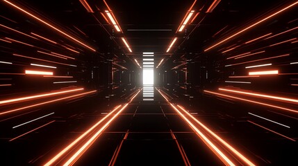 Orange neon lights tunnel, futuristic, digital art background, website
