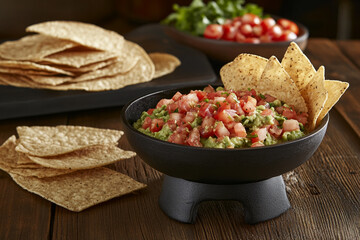 Fresh guacamole served with crispy tortilla chips for snacking