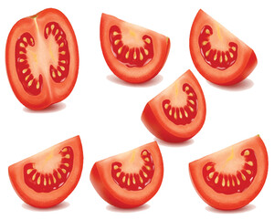 set of red tomato, half, vegetarian, salad, diet, sliced, ingredient, juicy, closeup, tomatoes, organic, vitamin, freshness, bright