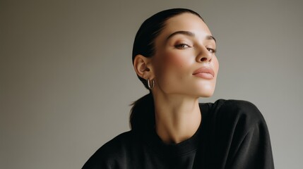 editorial portrait of woman in muted tones with minimalist studio style