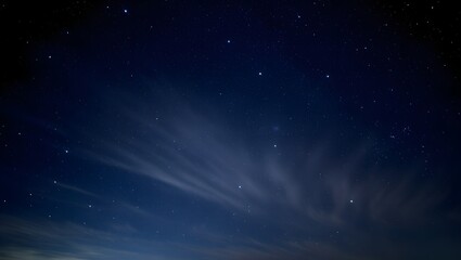 Night sky photography wallpaper background with stars and clouds dark blue space view