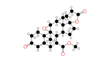 eplerenone molecule, structural chemical formula, ball-and-stick model, isolated image aldosterone antagonist