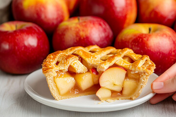 Homemade apple pie with a lattice crust and fresh apples