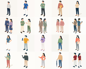Isometric Detailed People Group Diverse Collection Character Illustration