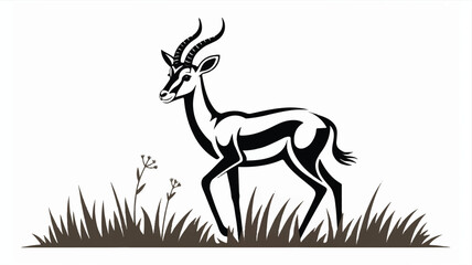 Minimalist black and white gazelle illustration in tall grass