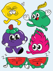Adorable Cartoon Fruit Veggie Character Set