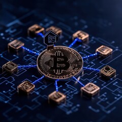 Bitcoin cryptocurrency concept with digital network connections