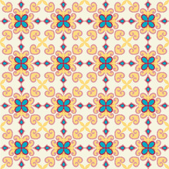 Fototapeta premium Colorful Retro Mosaic Flower Pattern - Seamless Vintage Desige