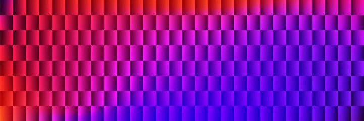 Reeded glass checkered background. Fractal color gradient with chromatic aberration iridescent in red, purple and blue. Ribbed fluted banner, cover template vector illustration with copy space