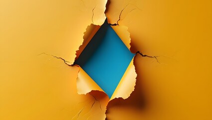 Yellow paper torn reveal blue background texture graphic design abstract concept art